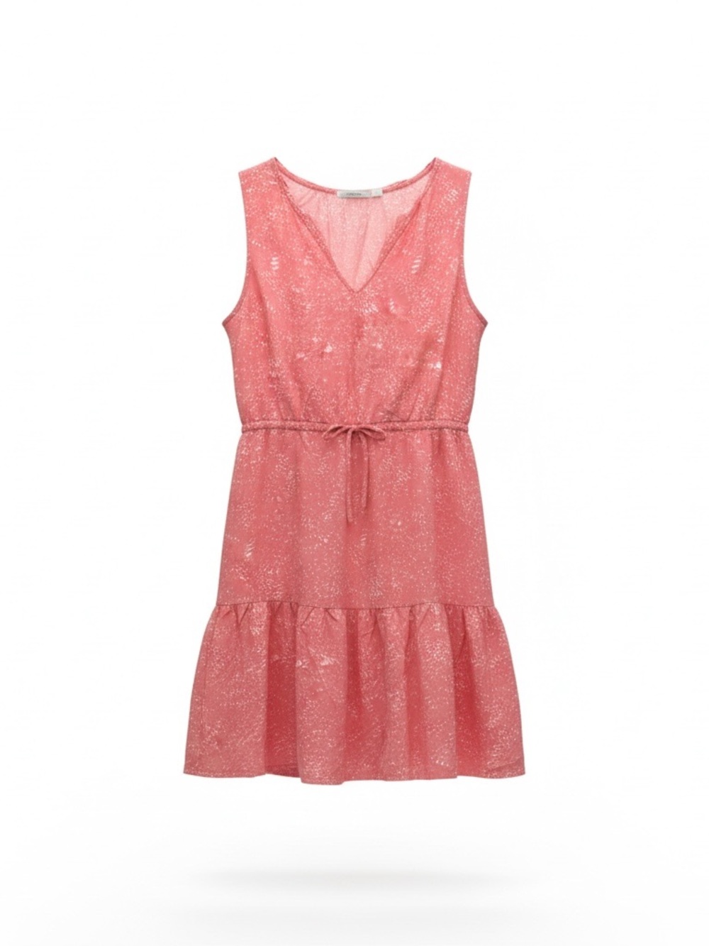 Gap Drawstring Waist V-Neck Mini Dress in Coral Pink & white.